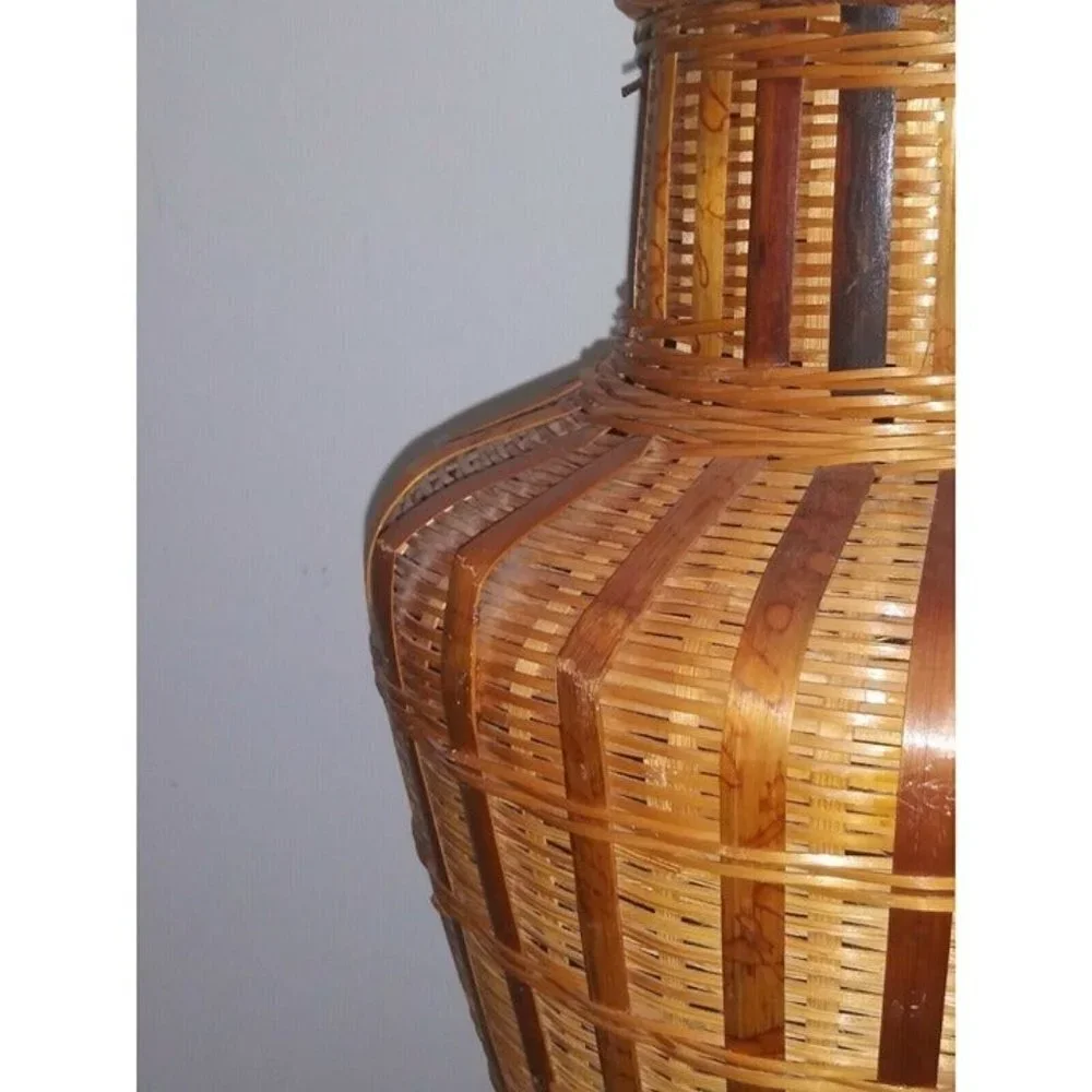 Vintage wicker Vase Bamboo rattan 13.5